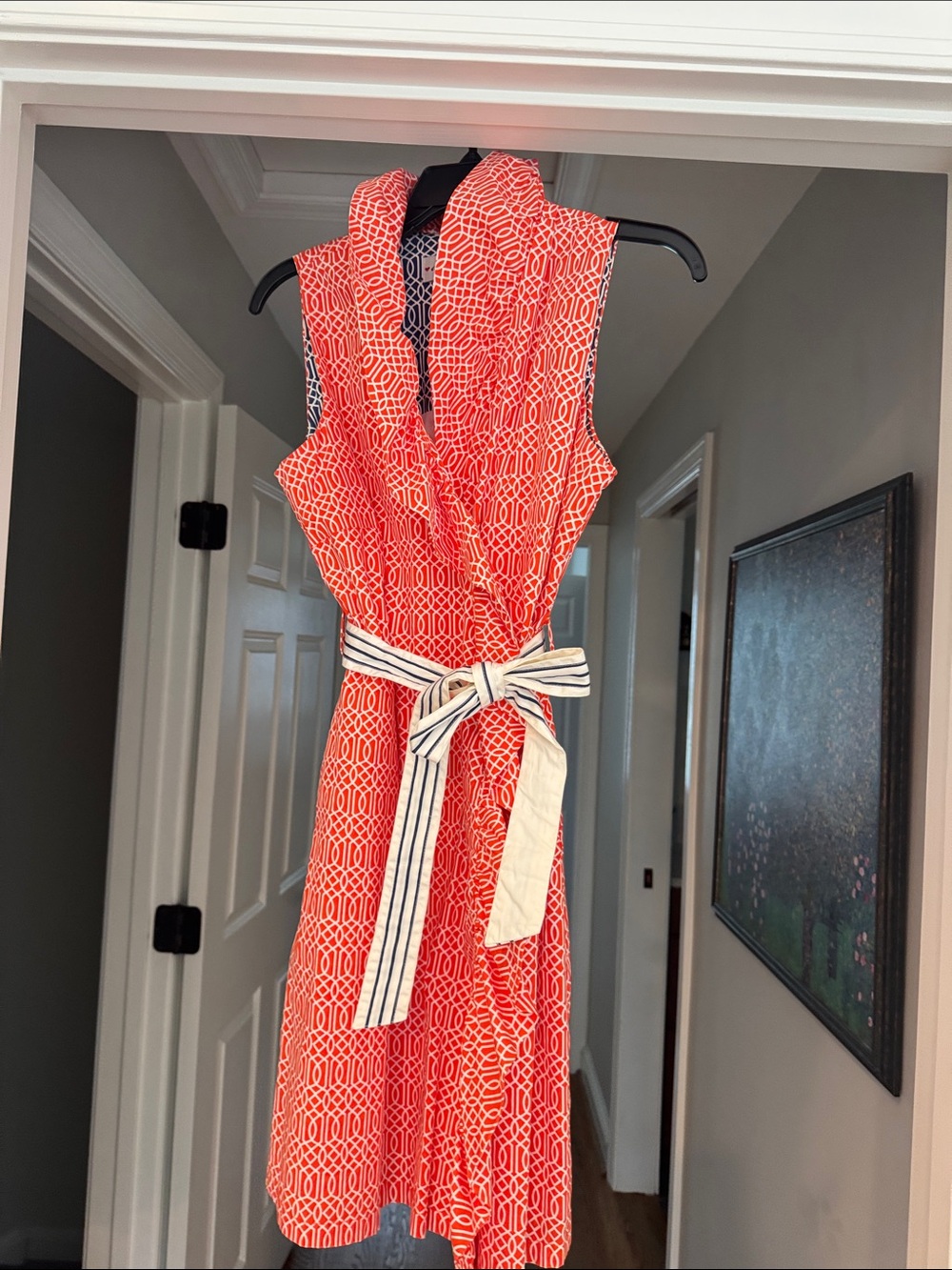 Sleeveless Orange Geometric Ruffle Mini Dress
